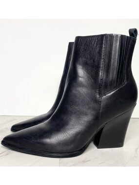 Marc Fisher Mariel Black Leather Heeled Bootie 9 1/2 M
